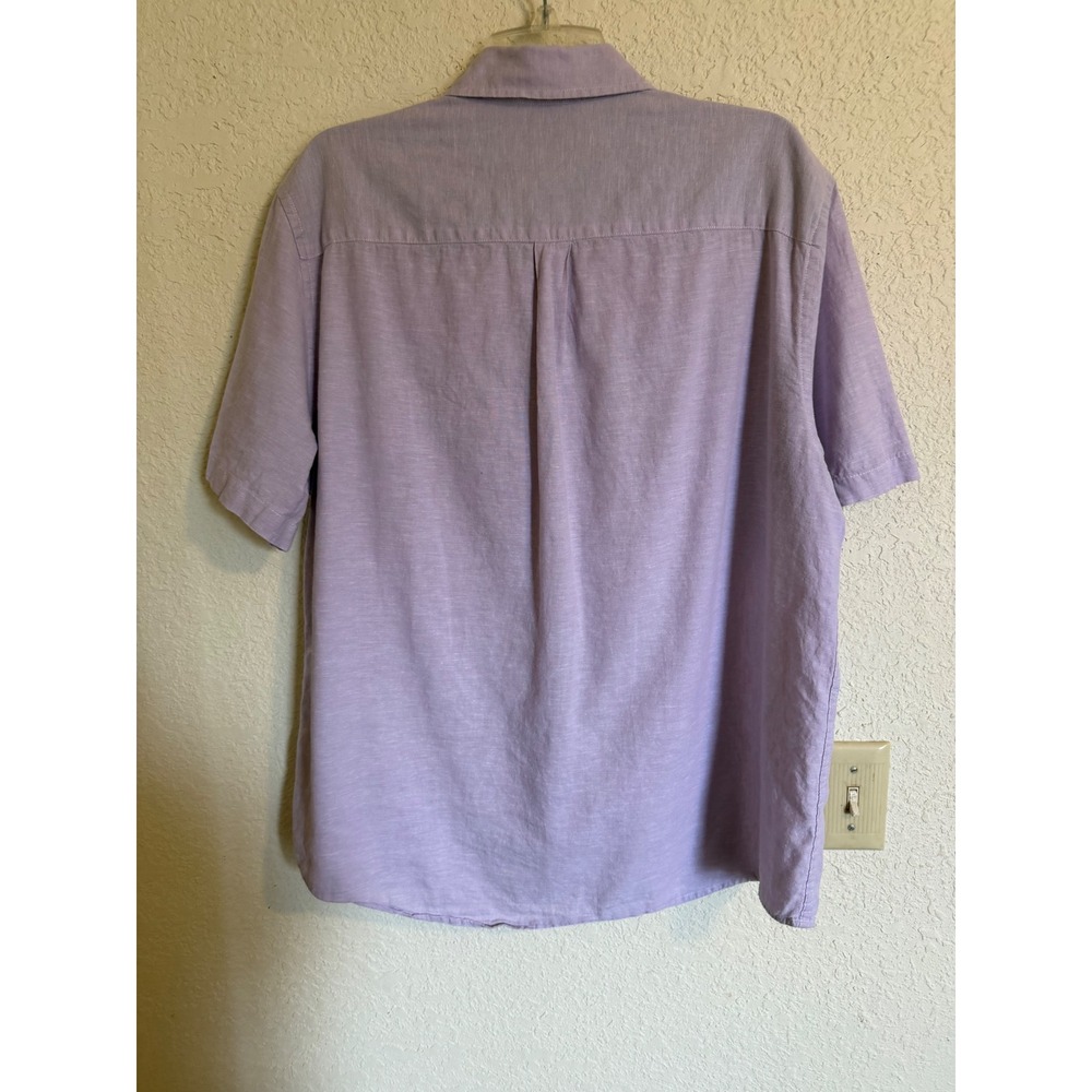 Chaps Mens XL Coastland Wash Linen Blend Short Sleeve Button Down Shirt Purple - Picture 2 of 9